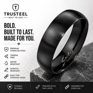 Men’s 316L Stainless Steel Ring Band Comfort Fit Black 6mm Size 8